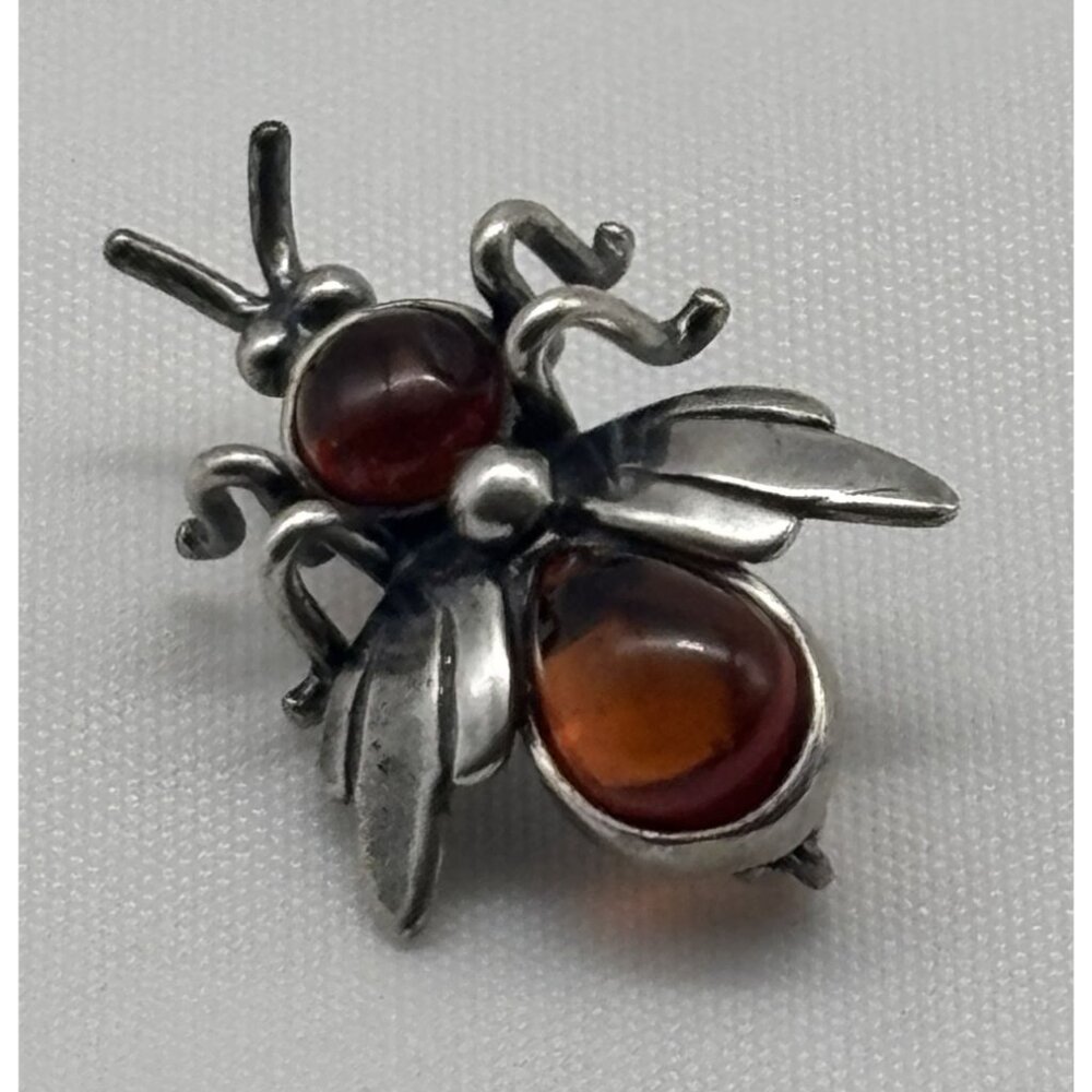 Vintage Sterling Silver .925 and Amber Bee Pin or Brooch, Marked "925" Unsigned~ - Picture 2 of 13